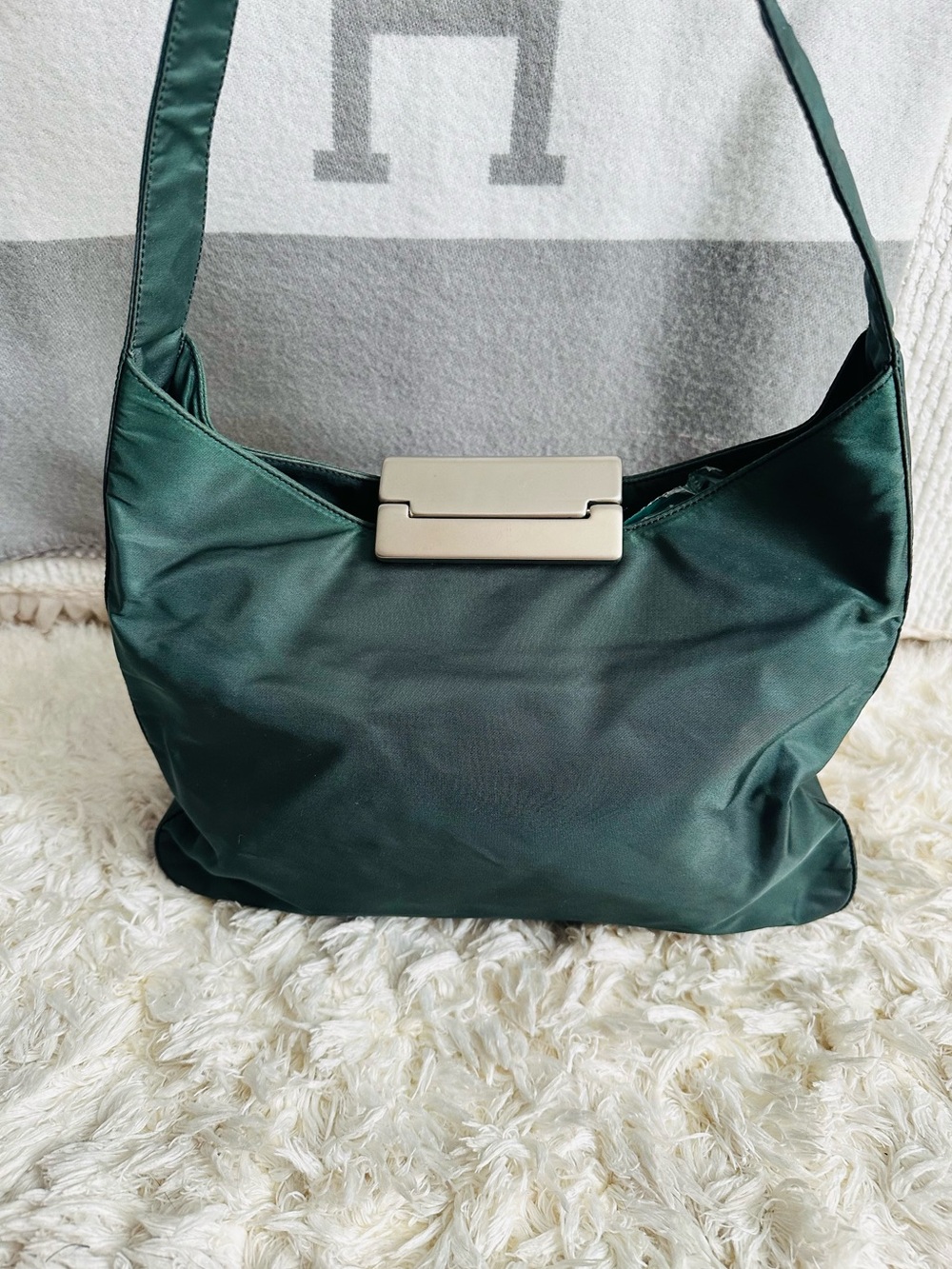 Vintage Prada Dark Green Nylon Shoulder Bag - Picture 4 of 13